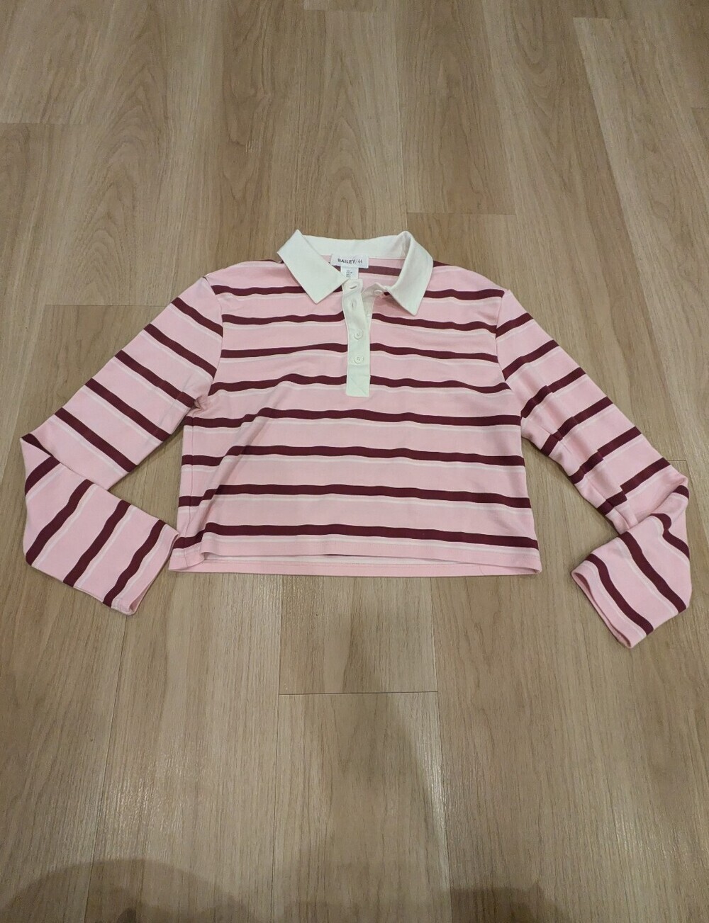 Bailey 44 Long Sleeve Striped Cropped Polo Size S